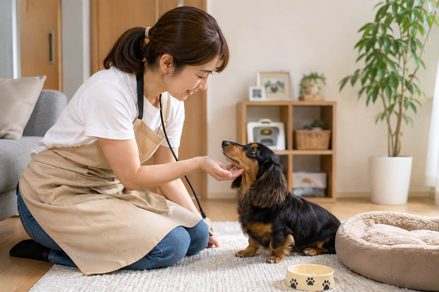 ペットシッターがお世話をしている様子