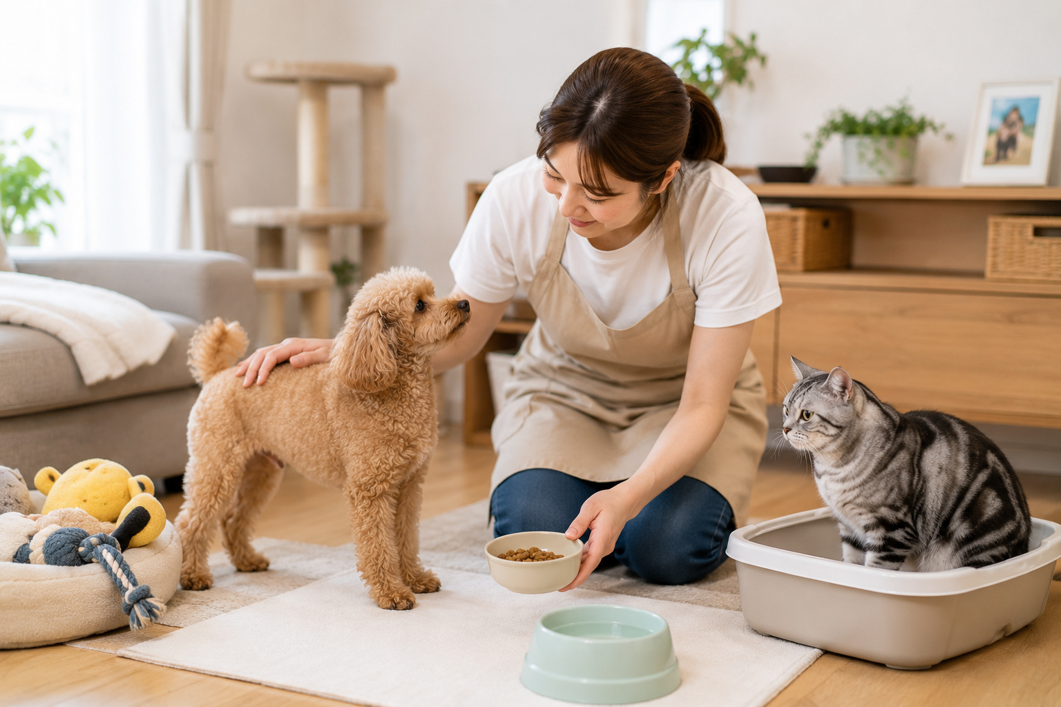 ペットシッターによる食事や日常のお世話